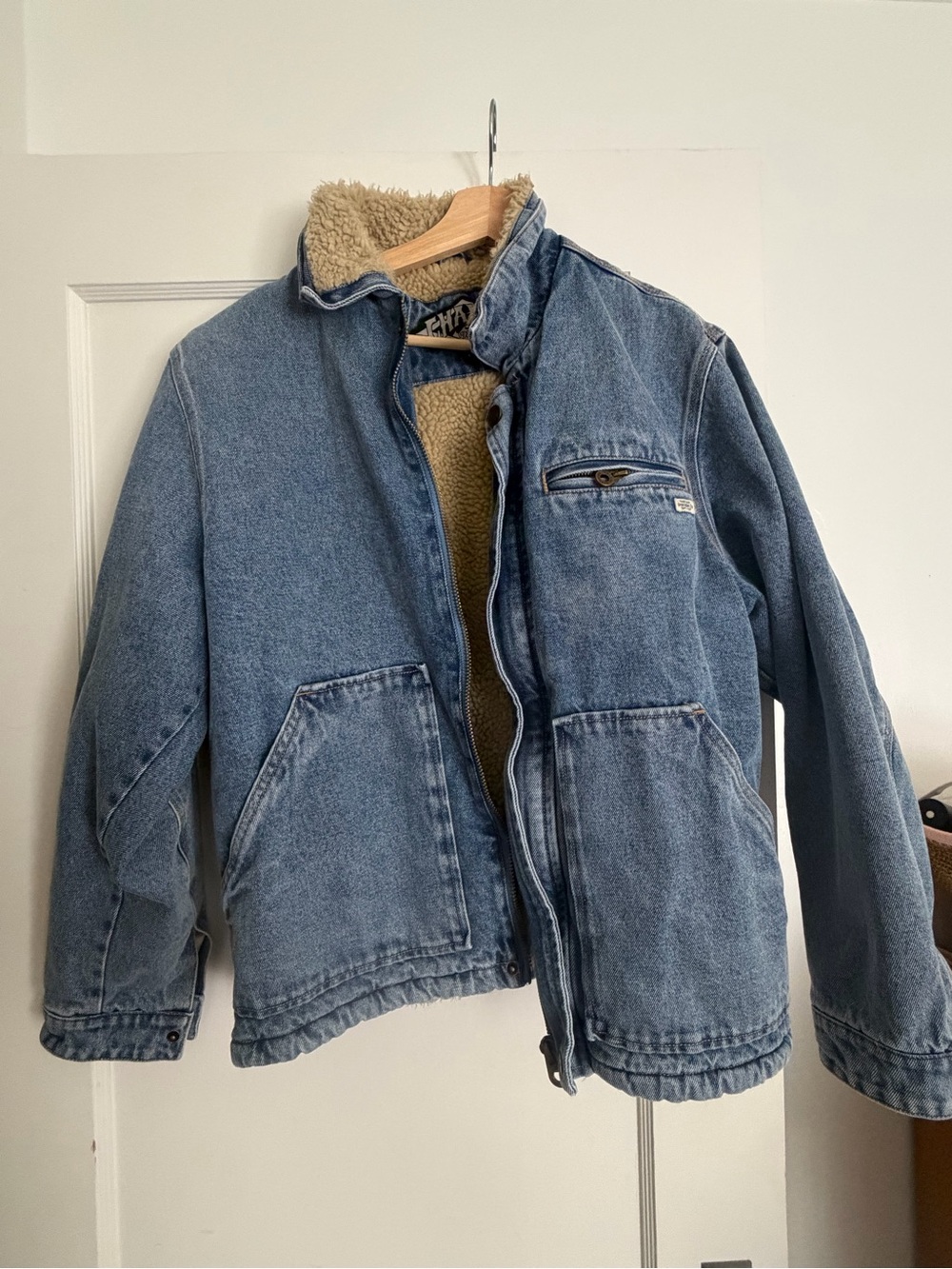 Ghanda Light Blue Denim Jacket with Sherpa Collar